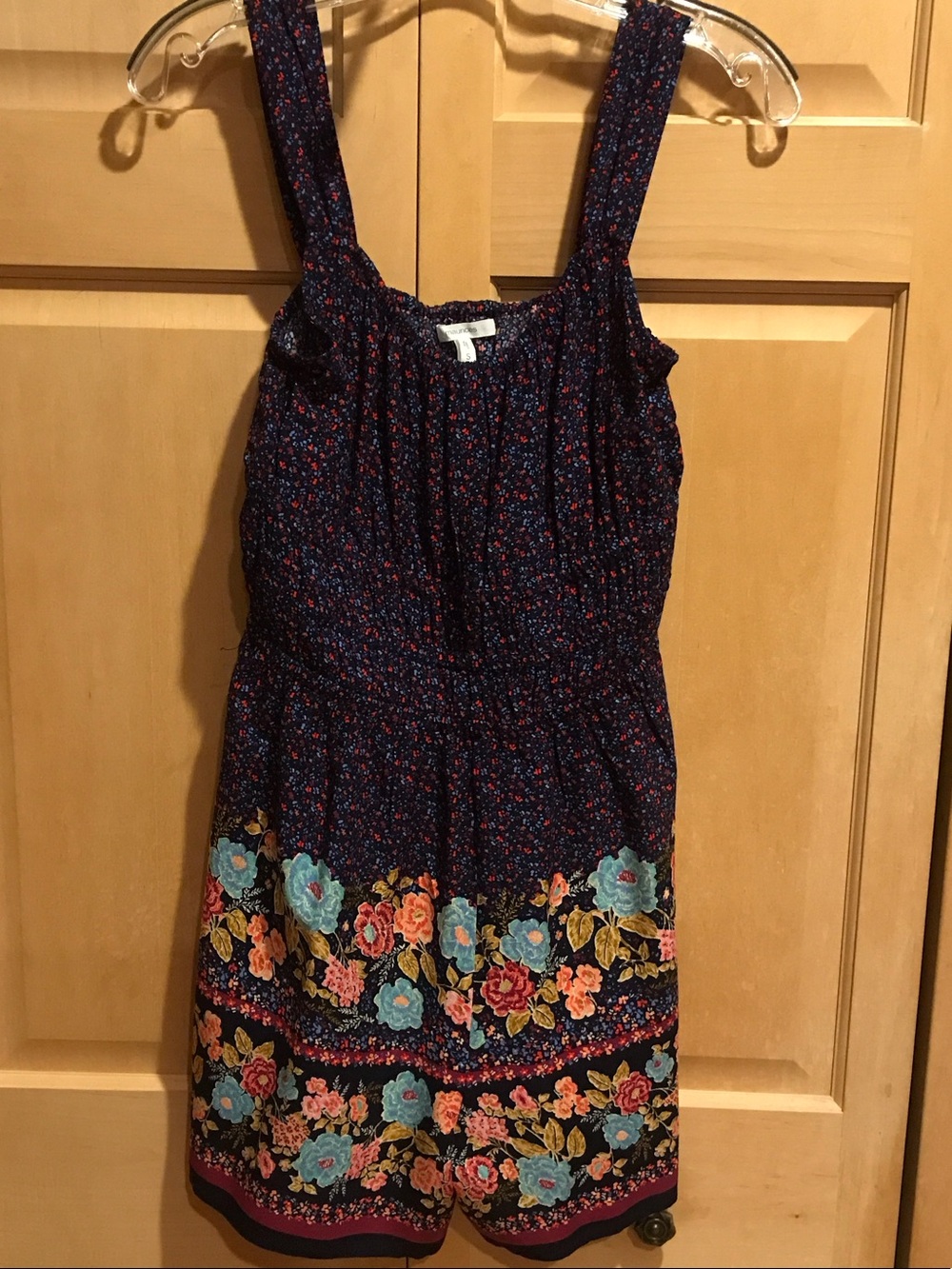 New Maurices Navy Floral Romper with Blue, Red, & Maroon Design